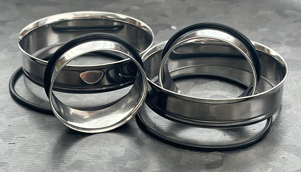 PAIR of Beautiful 316L Surgical Steel Single Flare Tunnels/Plugs with O-Rings - Gauges 12g (2mm) thru 2" (51mm) available!