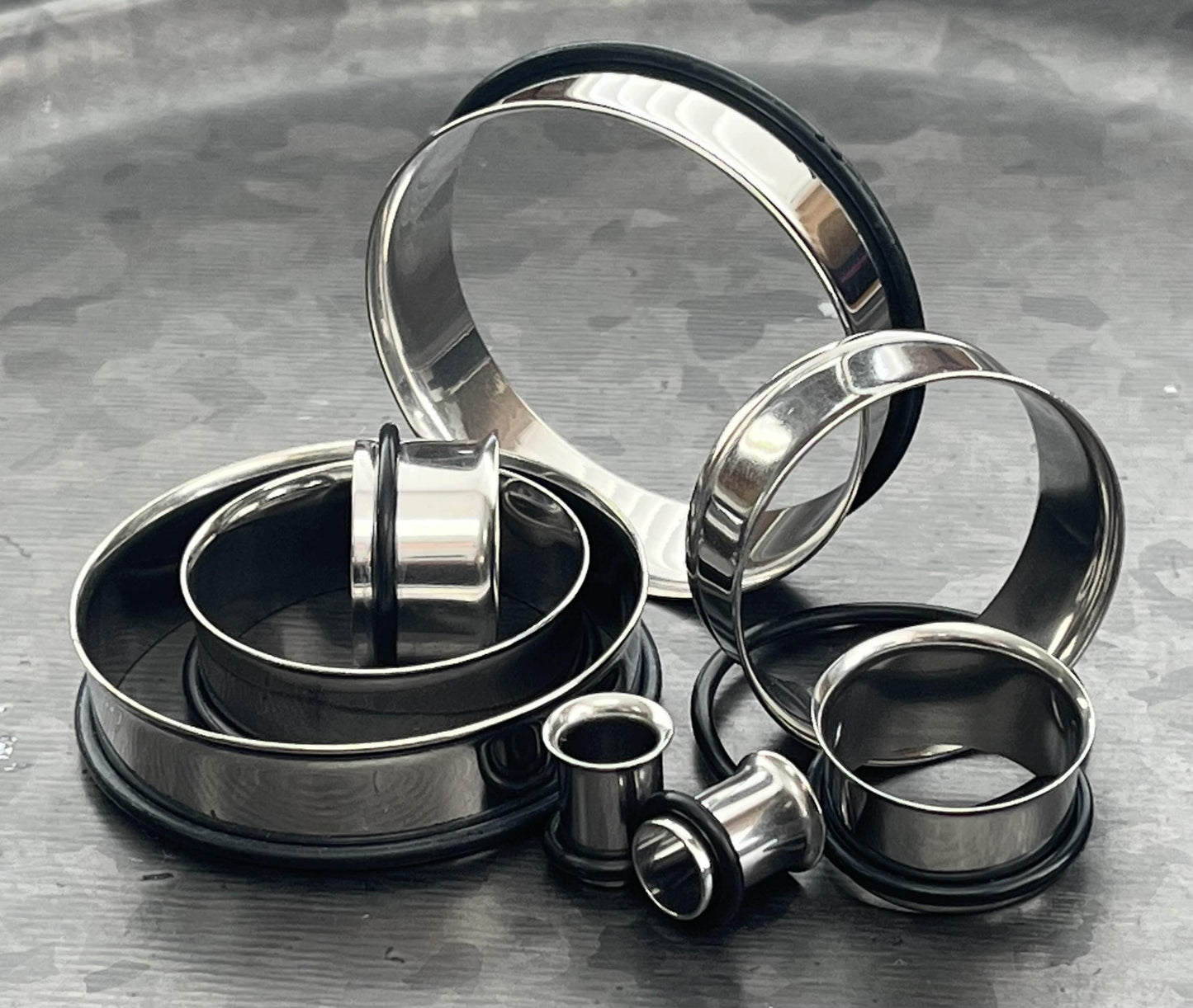 PAIR of Beautiful 316L Surgical Steel Single Flare Tunnels/Plugs with O-Rings - Gauges 12g (2mm) thru 2" (51mm) available!