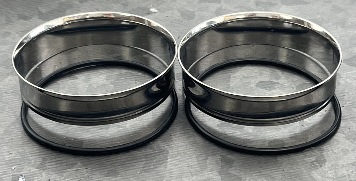 PAIR of Beautiful 316L Surgical Steel Single Flare Tunnels/Plugs with O-Rings - Gauges 12g (2mm) thru 2" (51mm) available!