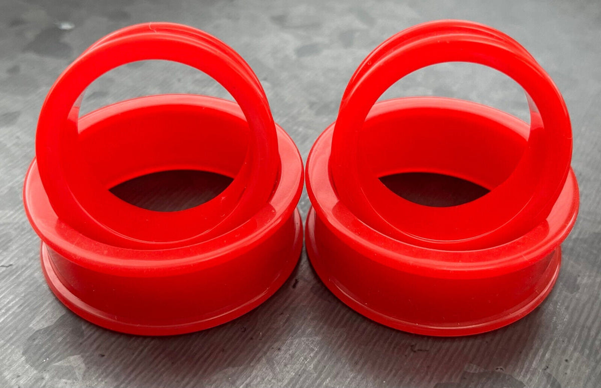 PAIR of Unique Red Silicone Double Flare Tunnels - Gauges 2g (6mm) up to 2" (51mm) available!