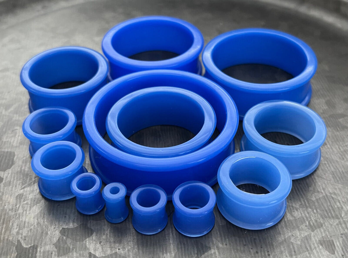 PAIR of Unique Blue Silicone Double Flare Tunnels - Gauges 2g (6mm) up to 2" (51mm) available!