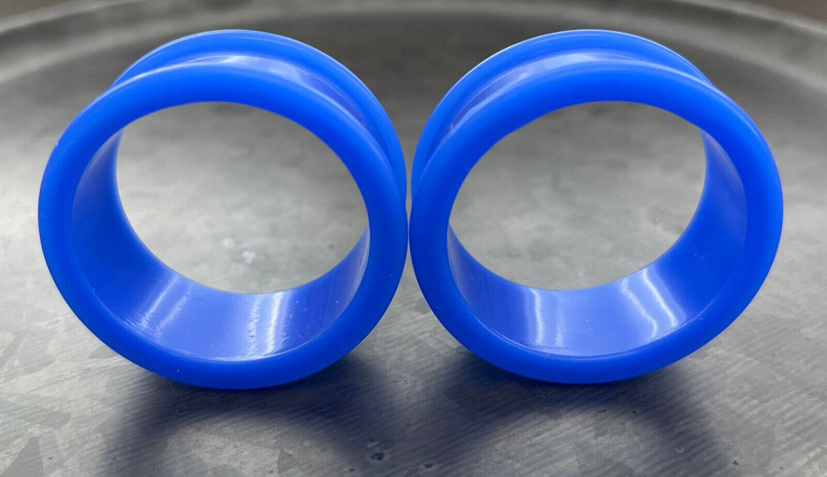PAIR of Unique Blue Silicone Double Flare Tunnels - Gauges 2g (6mm) up to 2" (51mm) available!