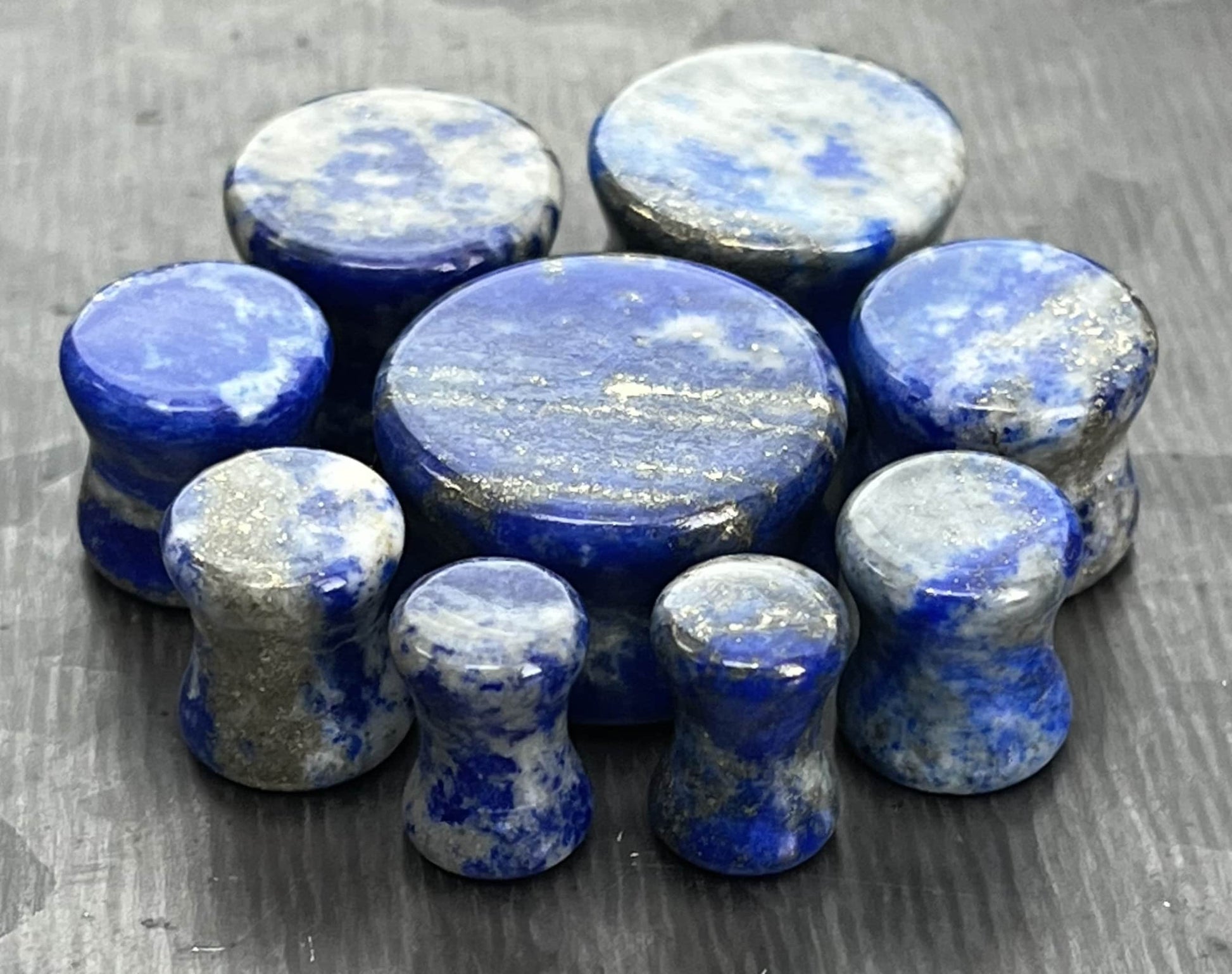 Pair of Unique AAA Grade Lapis Lazuli Stone Plugs/Tunnels - No Color Bleeding - Gauges 2g (6mm) thru 3/4" (19mm)!