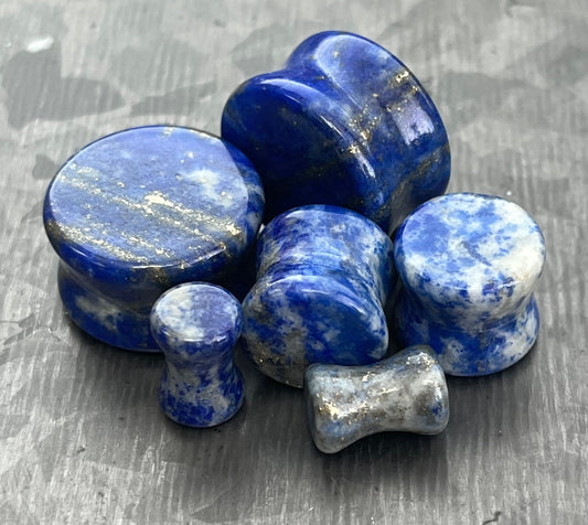 Pair of Unique AAA Grade Lapis Lazuli Stone Plugs/Tunnels - No Color Bleeding - Gauges 2g (6mm) thru 3/4" (19mm)!