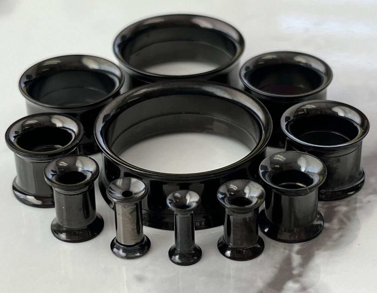 PAIR of Black PVD Plated 316L Surgical Steel Internally Threaded Tunnels/Plugs - Gauges 8g (3.2mm) thru 1" (26mm) available!