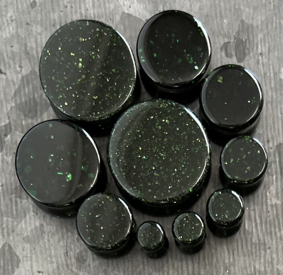 PAIR of Stunning Green Goldstone Stone Sandstone Plugs/Tunnels - Gauges 4g (5mm) up to 13/16" (20mm) available!