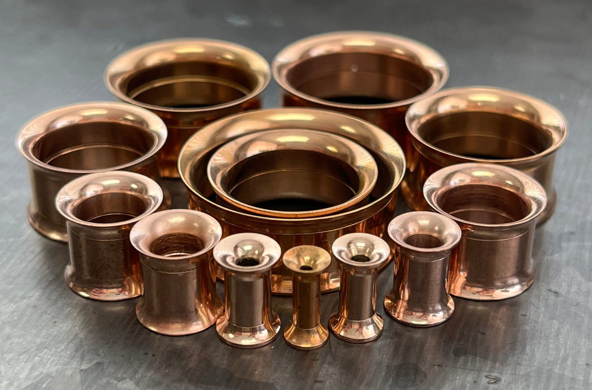 PAIR of Rose Gold PVD Plated 316L Surgical Steel Internally Threaded Tunnels/Plugs - Gauges 8g (3.2mm) thru 1" (25mm) available!