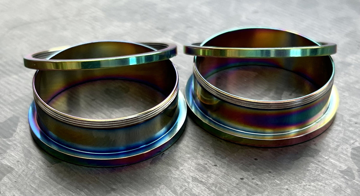 PAIR of Brilliant Rainbow PVD Plated 316L Steel Screw Fit Tunnels/Plugs - Gauges 16g (1.2mm) thru 1&3/16" (30mm) available!