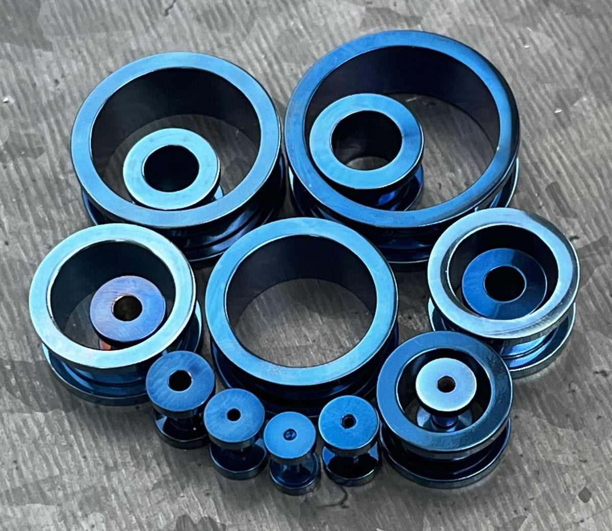 PAIR of Beautiful Blue PVD Plated 316L Steel Screw Fit Tunnels/Plugs - Gauges 14g (1.6mm) thru 1" (25mm) available!