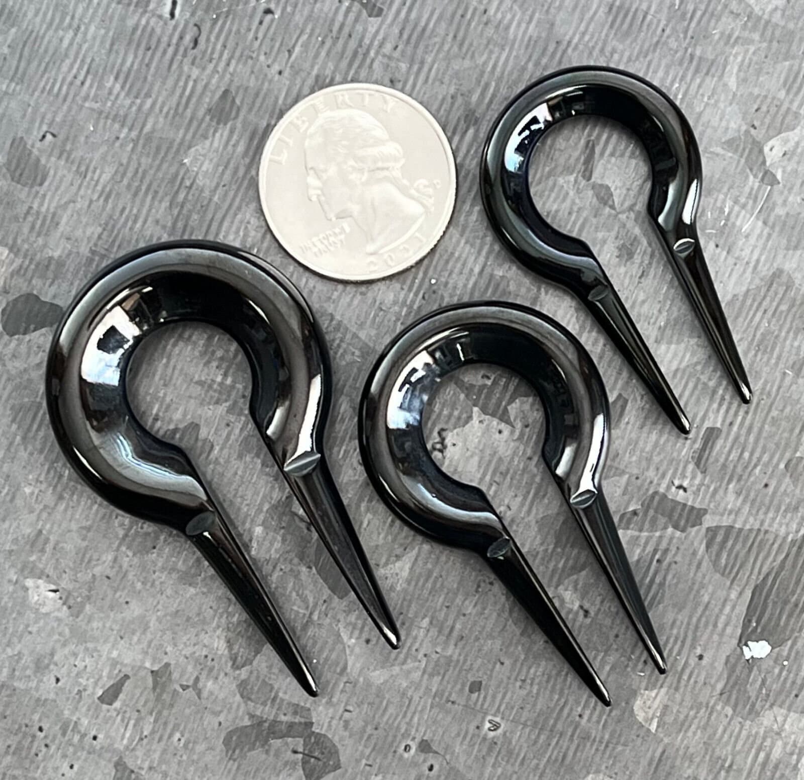 PAIR of Stainless Steel Keyhole Ear Weight Hanging Tapers Expanders - Steel, Gold or Black - Gauges 2g (6mm) thru 00g (10mm) available!