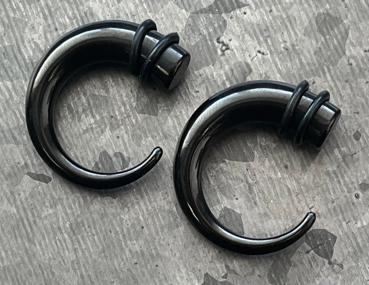 PAIR of Stunning Black 316L Surgical Steel Round Hook Tapers/Expanders with O-Rings - Gauges 8g (3.2mm) thru 0g (8mm) available!