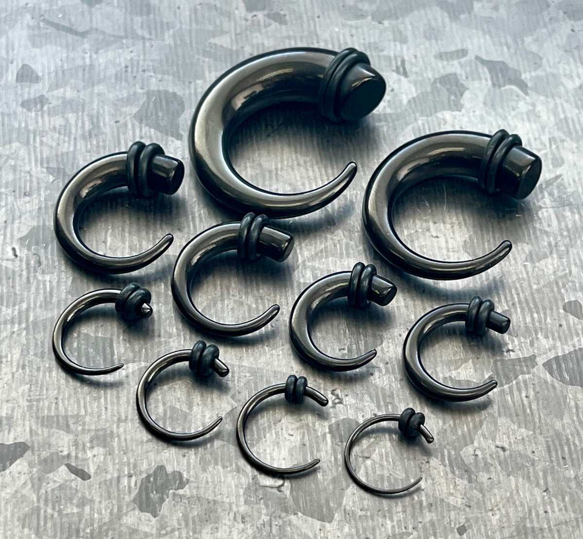 PAIR of Stunning Black 316L Surgical Steel Round Hook Tapers/Expanders with O-Rings - Gauges 8g (3.2mm) thru 0g (8mm) available!