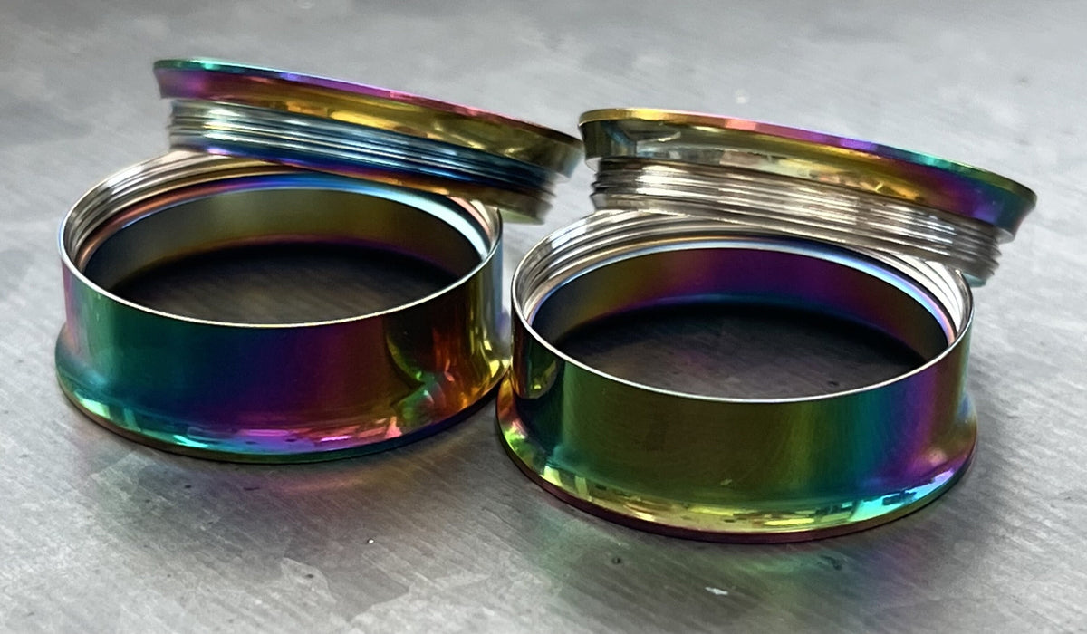 PAIR of Beautiful Rainbow PVD Plated 316L Surgical Steel Internally Threaded Tunnels/Plugs - Gauges 8g (3mm) thru 1" (25mm) available!