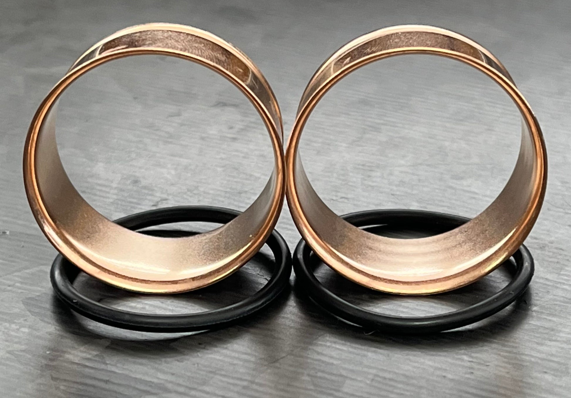PAIR of Rose Gold PVD Plated 316L Surgical Steel Single Flare Tunnels/Plugs with O-Rings - Gauges 10g (2.5mm) thru 1" (25mm) available!