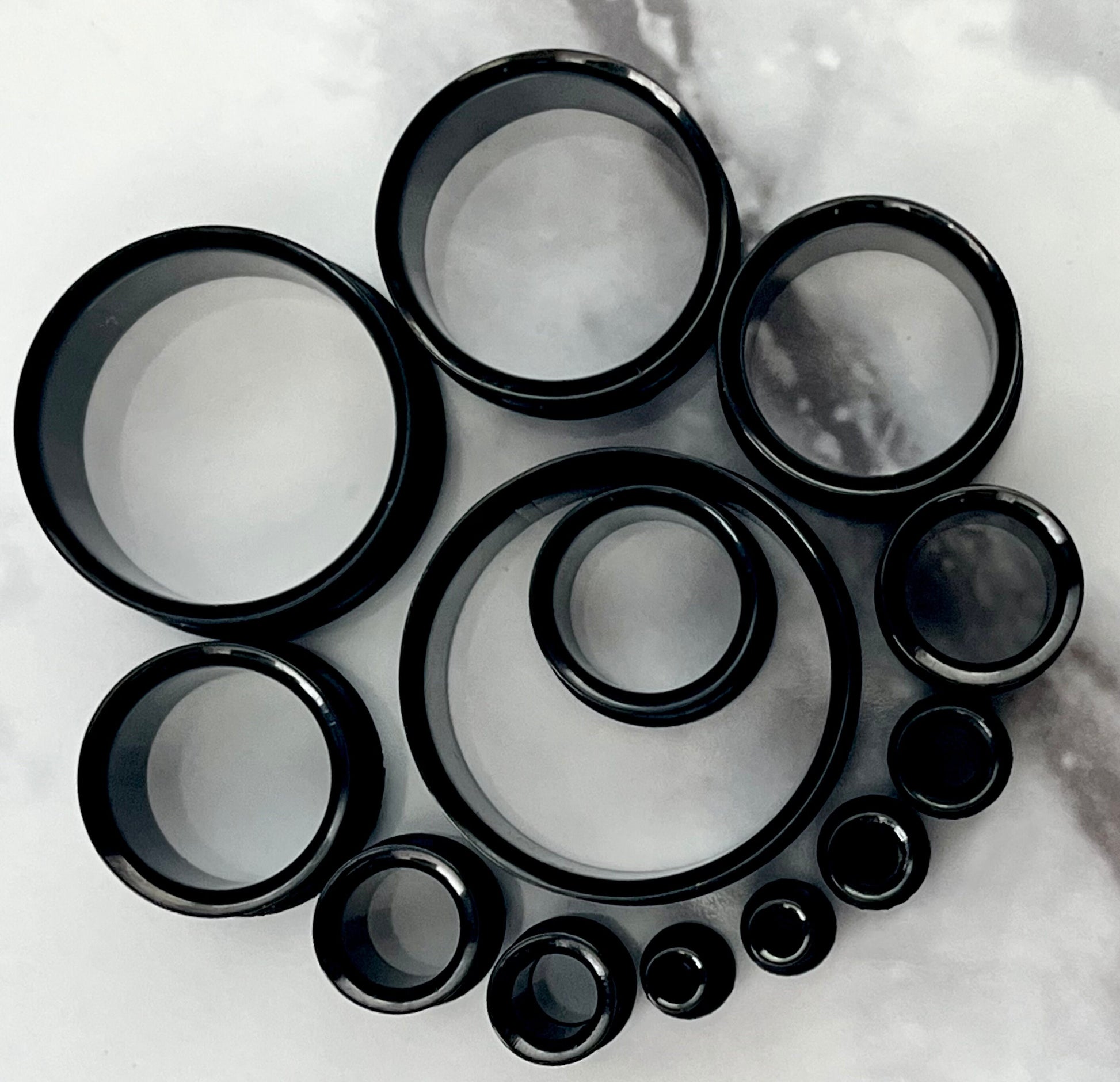 PAIR of Unique Black PVD Plated 316L Surgical Steel Single Flare Tunnels/Plugs with O-Rings - Gauges 10g (2.6mm) thru 1" (25mm) available!