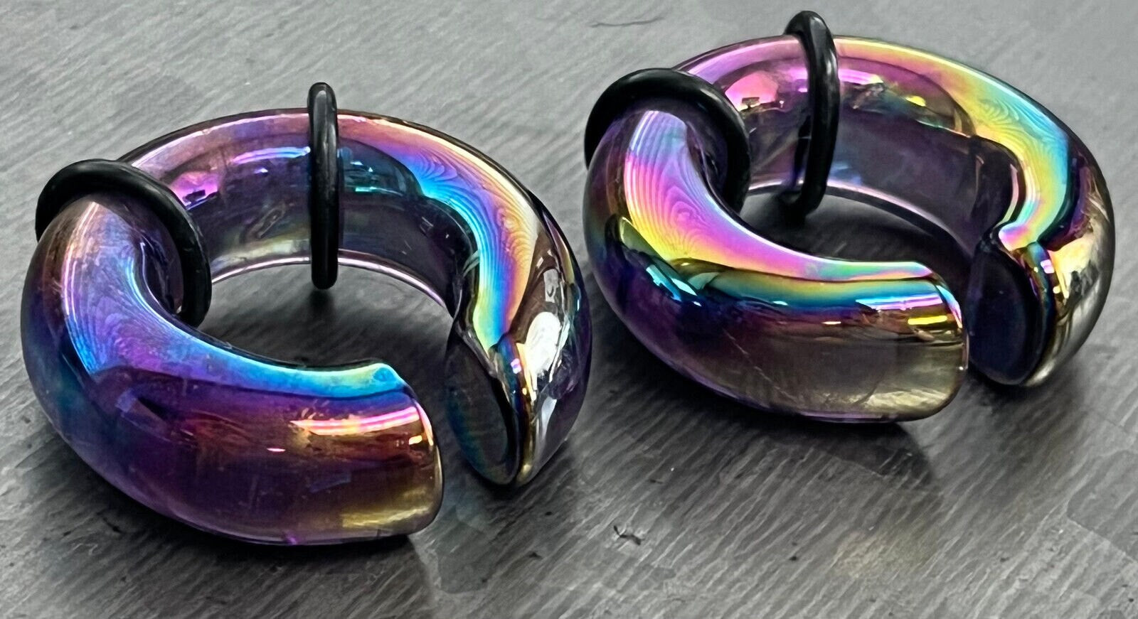 PAIR of Beautiful Purple Lucifer Glass Hoop Plugs/Tapers Hangers - 7.5mm and 9mm Available!