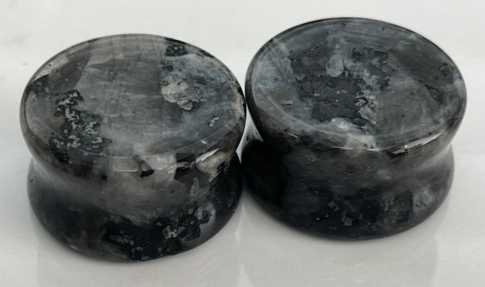 PAIR of Unique Natural Black Labradorite Organic Stone Double Flare Plugs/Tunnels - Gauges 2g (6mm) up to 3/4" (19mm) available!