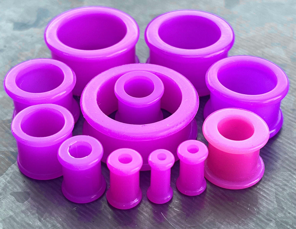 PAIR of Beautiful Purple Silicone Double Flare Tunnels - Gauges 6g (4mm) up to 1" (25mm) available!