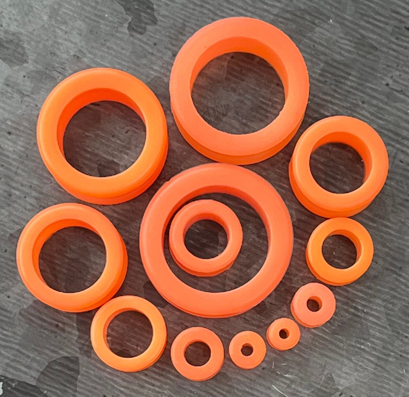 PAIR of Bright Orange Silicone Double Flare Tunnels - Gauges 6g (4mm) up to 1" (25mm) available!