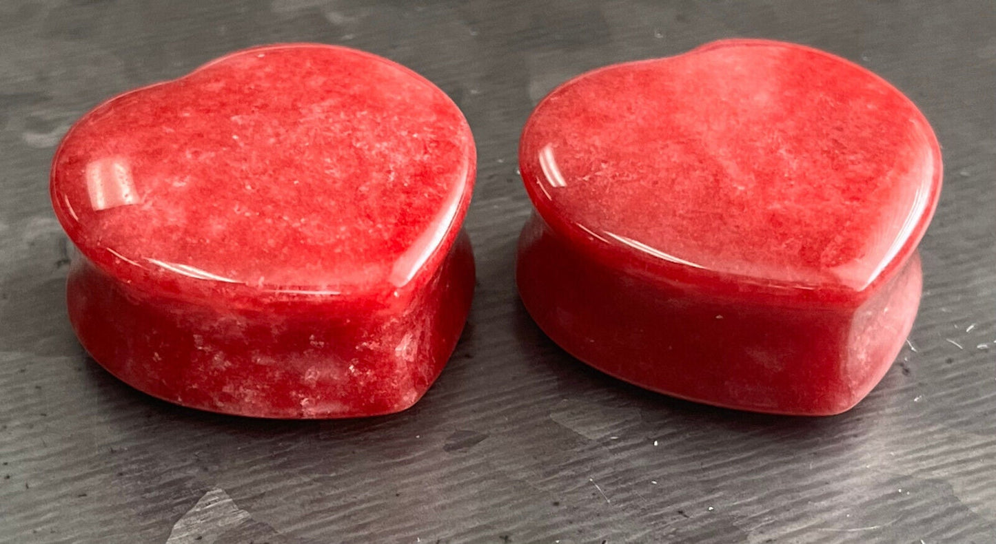 PAIR of Unique Heart Shaped Red Jade Organic Stone Plugs - Gauges 2g (6mm) up to 1" (25mm) available!