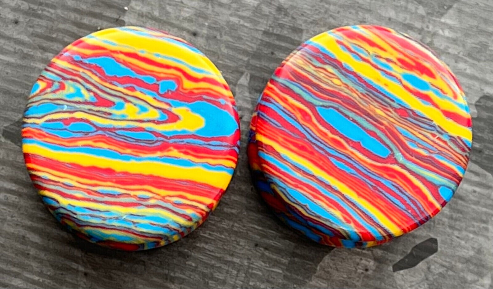PAIR of Unique Primary Color Tie Dye Malachite Stone Plugs - Gauges 2g (6mm) up to 5/8" (16mm) available!