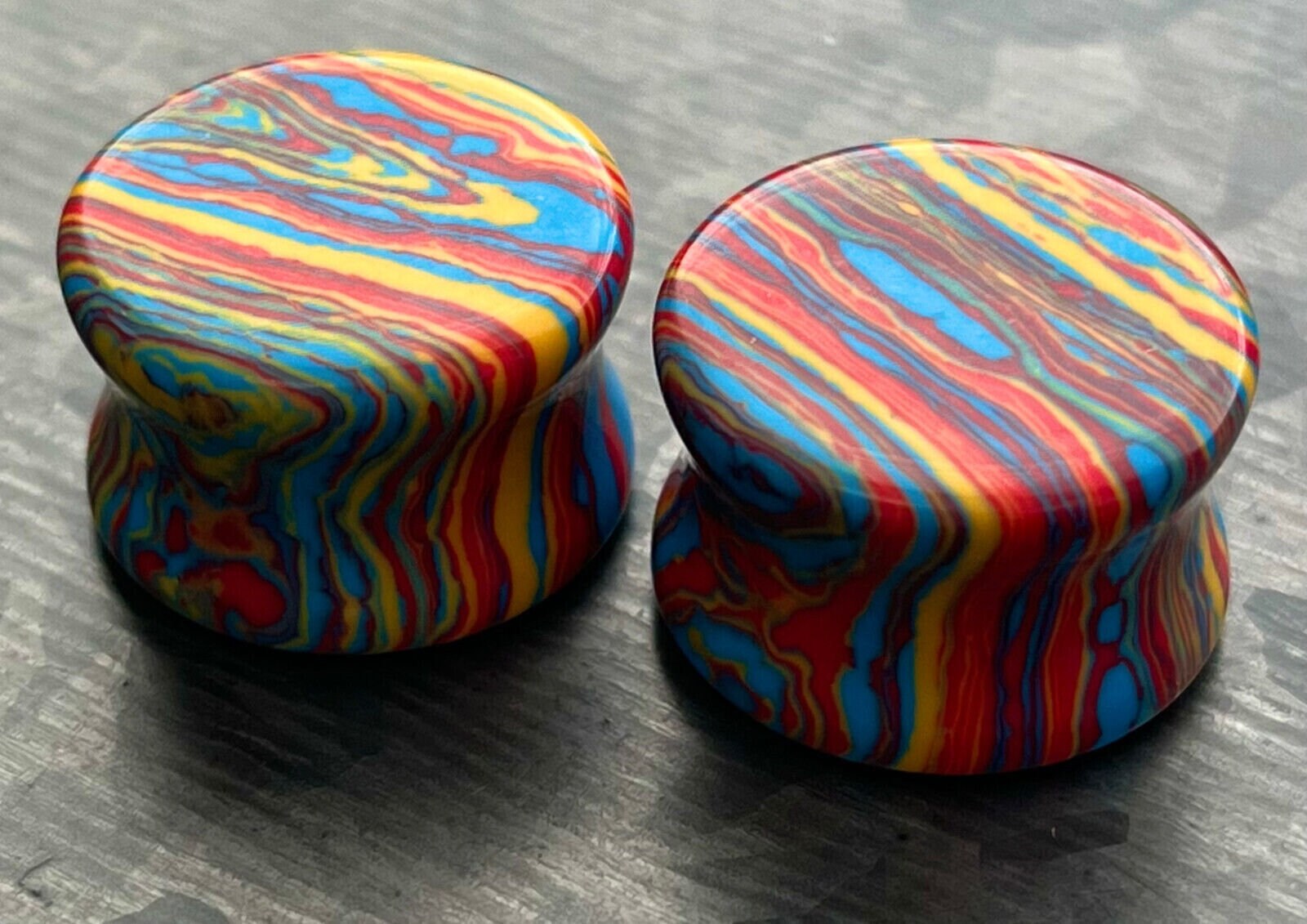 PAIR of Unique Primary Color Tie Dye Malachite Stone Plugs - Gauges 2g (6mm) up to 5/8" (16mm) available!