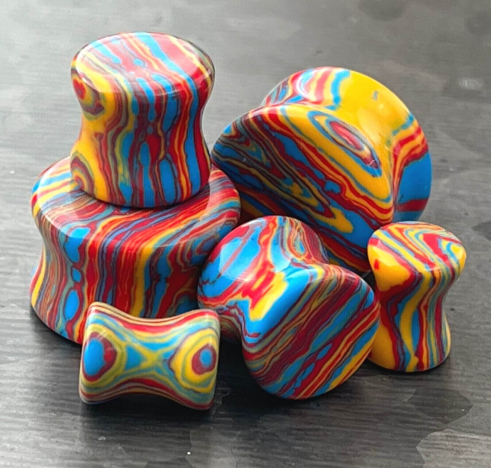 PAIR of Unique Primary Color Tie Dye Malachite Stone Plugs - Gauges 2g (6mm) up to 5/8" (16mm) available!