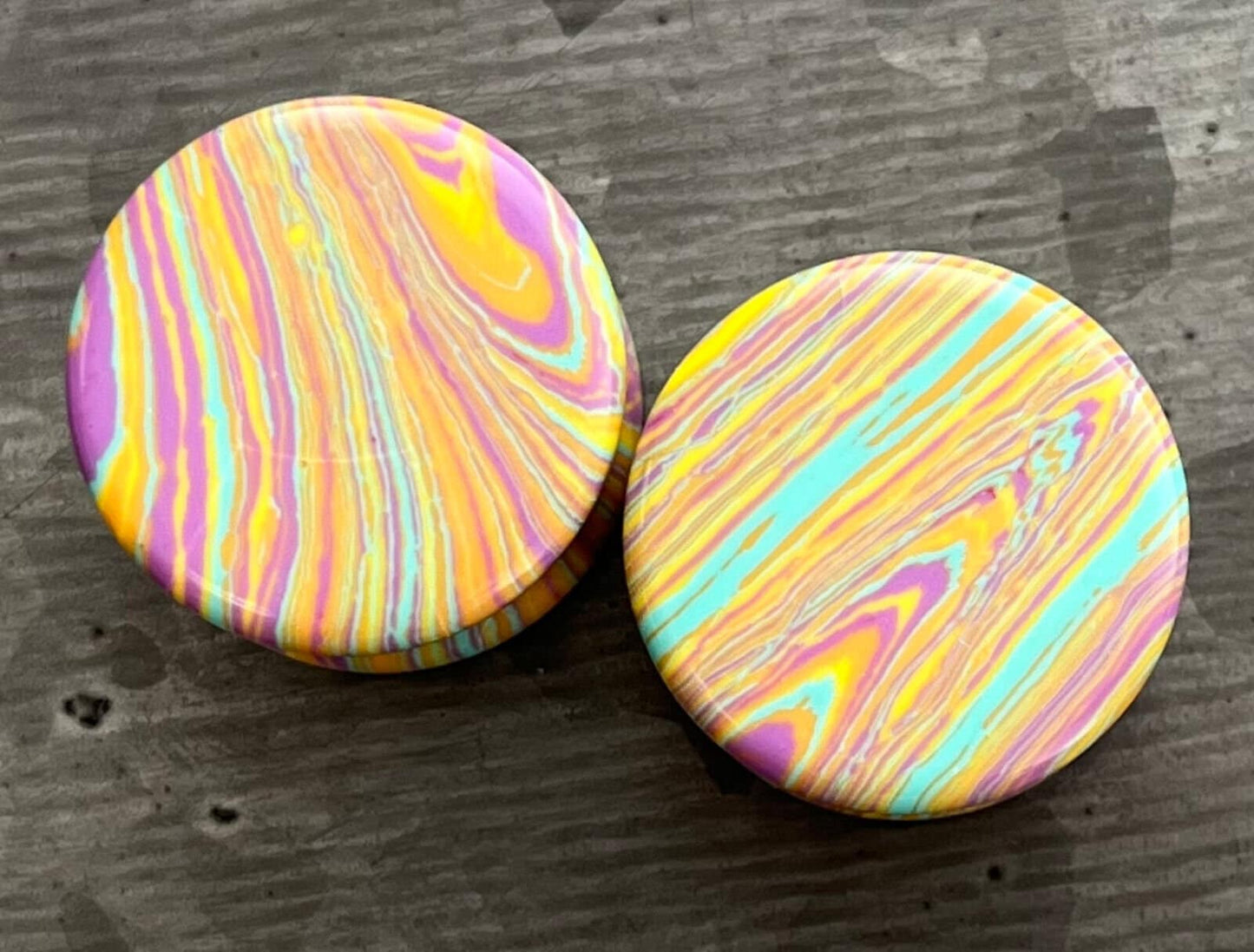 PAIR of Unique Southwest Tie Dye Malachite Stone Plugs - Gauges 2g (6mm) up to 5/8" (16mm) available!