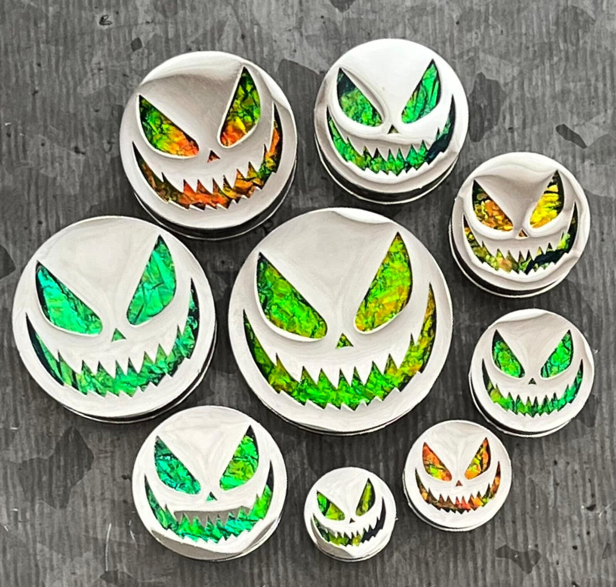 PAIR of Scary Jack-O-Lantern Steel Screw Fit Tunnels/Plugs - Gauges 0g (8mm) thru 1" (25mm) available!
