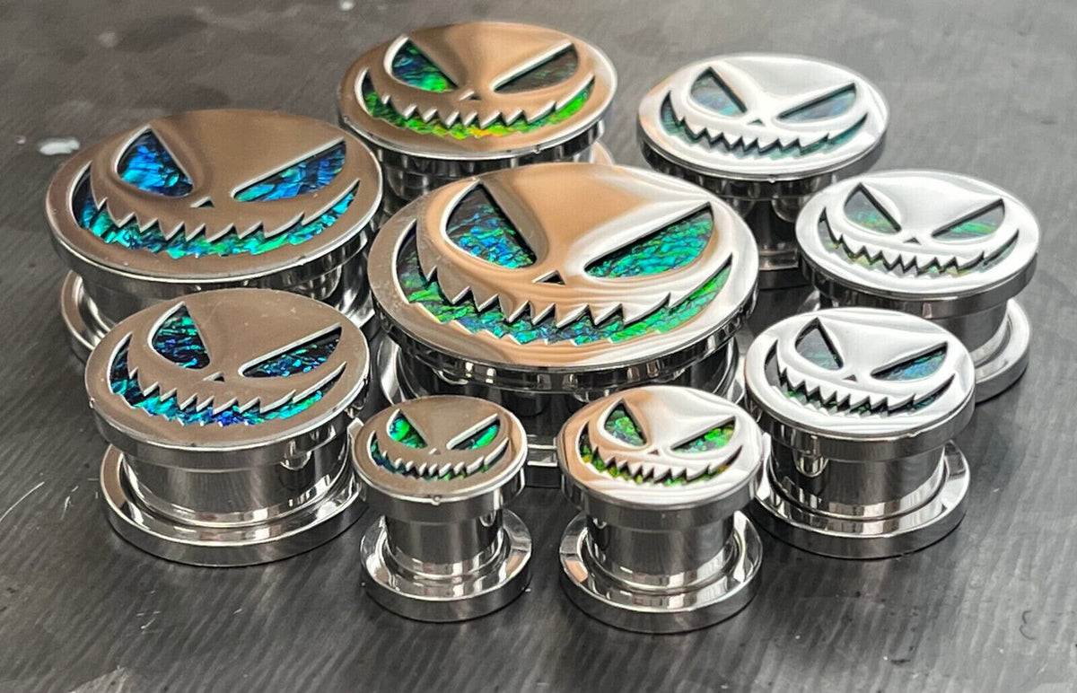 PAIR of Scary Jack-O-Lantern Steel Screw Fit Tunnels/Plugs - Gauges 0g (8mm) thru 1" (25mm) available!