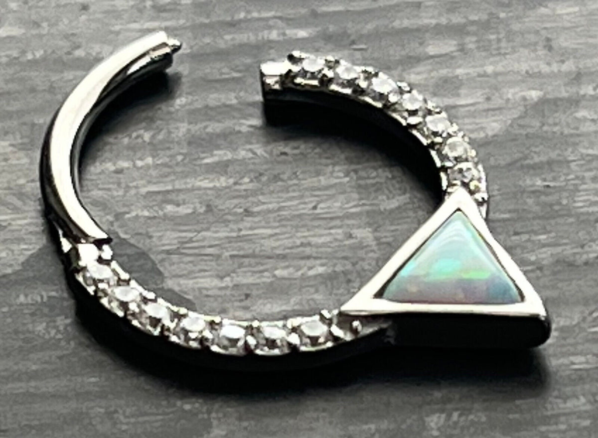 1 Piece of Stunning Triangle Opal & CZ Gems Hinged Segment Septum Ring - Gauge 16g - 8mm or 10mm Available!