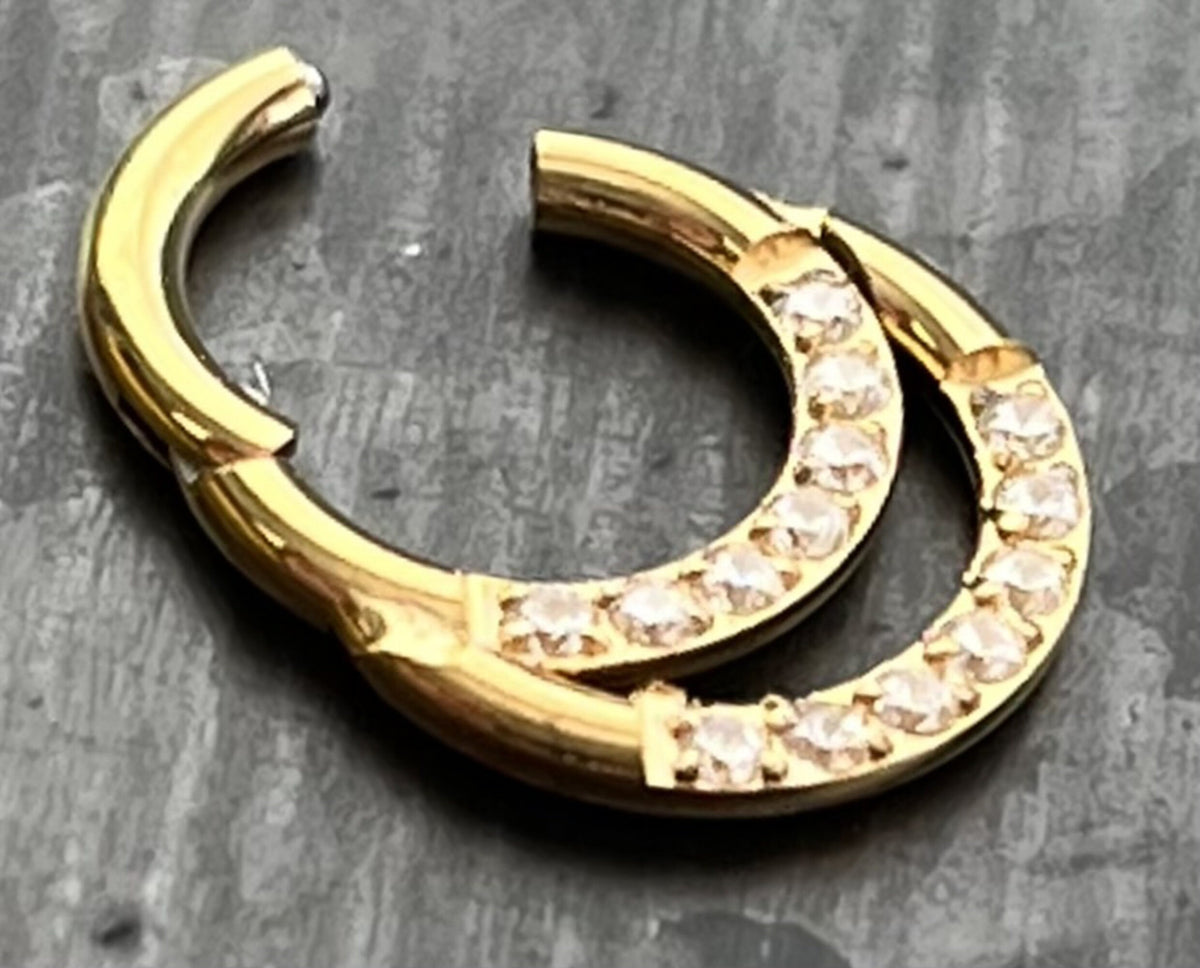 1 Piece Beautiful Implant Grade Titanium Double Lined CZ Gems Segment Septum Ring -Gauge 16g - 6mm, 8mm or 10mm, Silver & Gold Available!