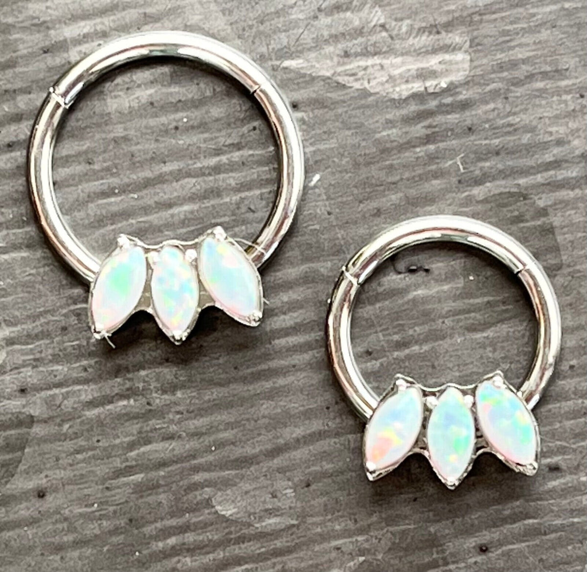 1 Piece Triple Marquise Opal Front Hinged Steel Segment Septum Ring - 16g - 8mm & 10mm Available!