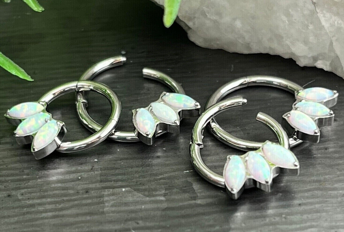 1 Piece Triple Marquise Opal Front Hinged Steel Segment Septum Ring - 16g - 8mm & 10mm Available!