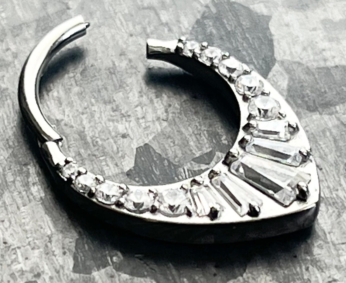 1 Piece Grand Tiara CZ Gems Hinged Steel Segment Septum Ring - 16g - 10mm & 8mm Available!