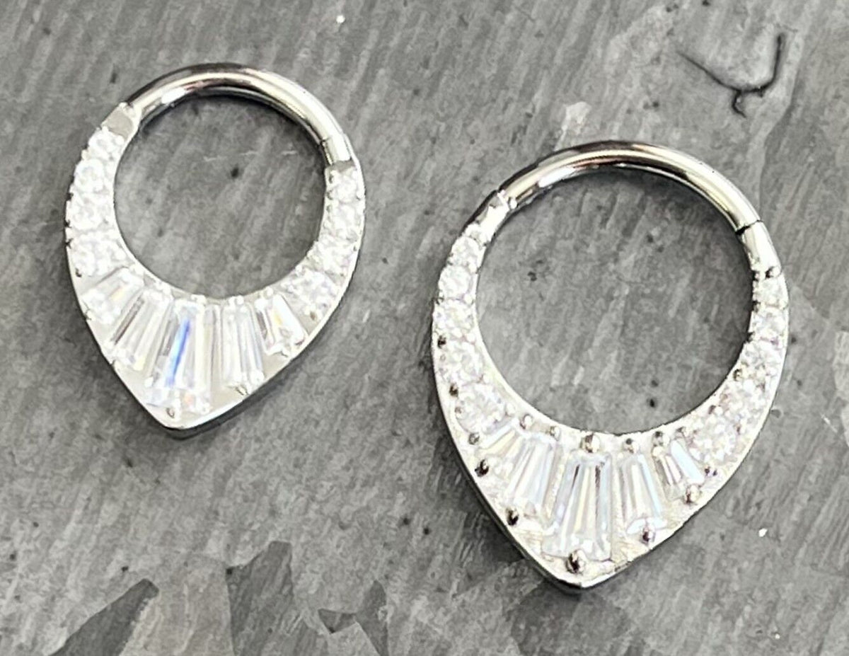 1 Piece Grand Tiara CZ Gems Hinged Steel Segment Septum Ring - 16g - 10mm & 8mm Available!