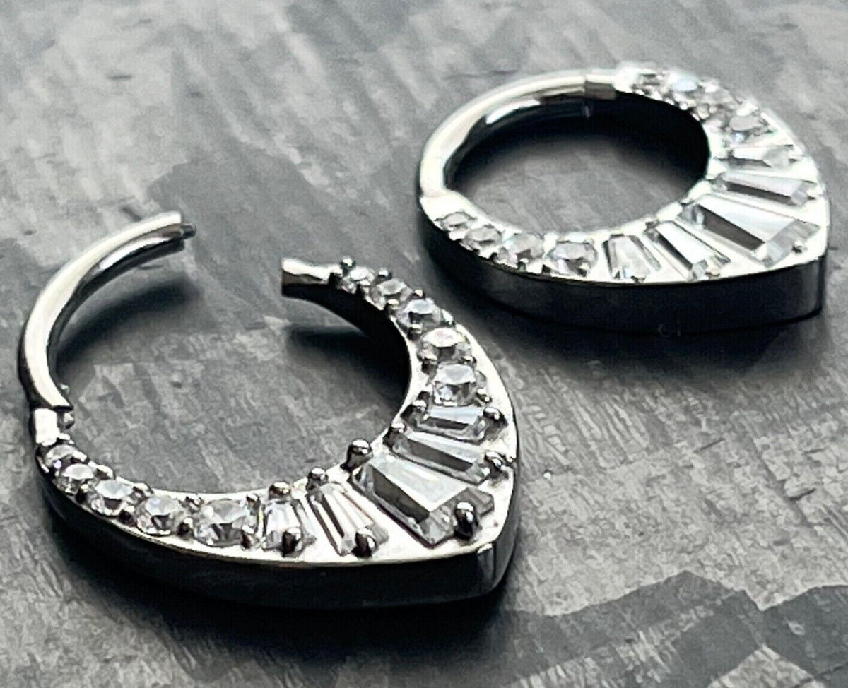 1 Piece Grand Tiara CZ Gems Hinged Steel Segment Septum Ring - 16g - 10mm & 8mm Available!