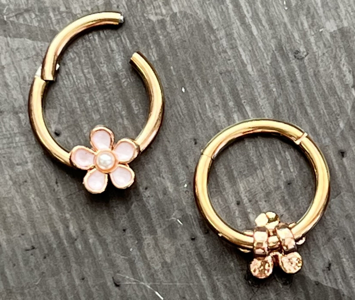 1 Piece Enamel Flower Hinged Steel Segment Septum Ring - 16g - 8mm Gold, Rose Gold or Steel Available!