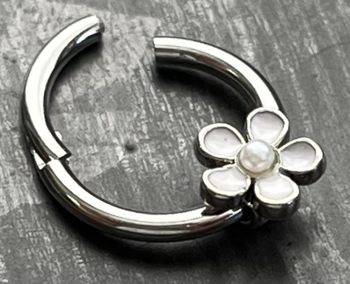 1 Piece Enamel Flower Hinged Steel Segment Septum Ring - 16g - 8mm Gold, Rose Gold or Steel Available!