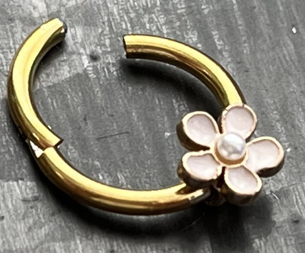 1 Piece Enamel Flower Hinged Steel Segment Septum Ring - 16g - 8mm Gold, Rose Gold or Steel Available!