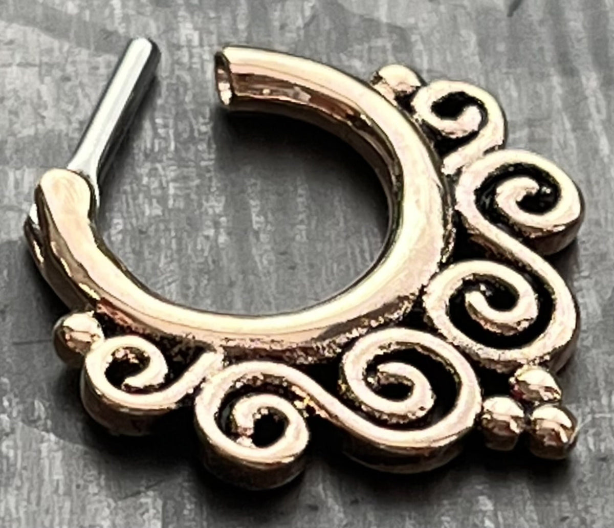 1 Piece Unique Tribal Swirls Design Clicker Septum Ring - 16g - 9mm Gold, Rose Gold, Hematite & Steel Available!