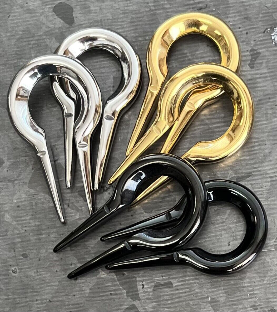 PAIR of Stainless Steel Keyhole Ear Weight Hanging Tapers Expanders - Steel, Gold or Black - Gauges 2g (6mm) thru 00g (10mm) available!