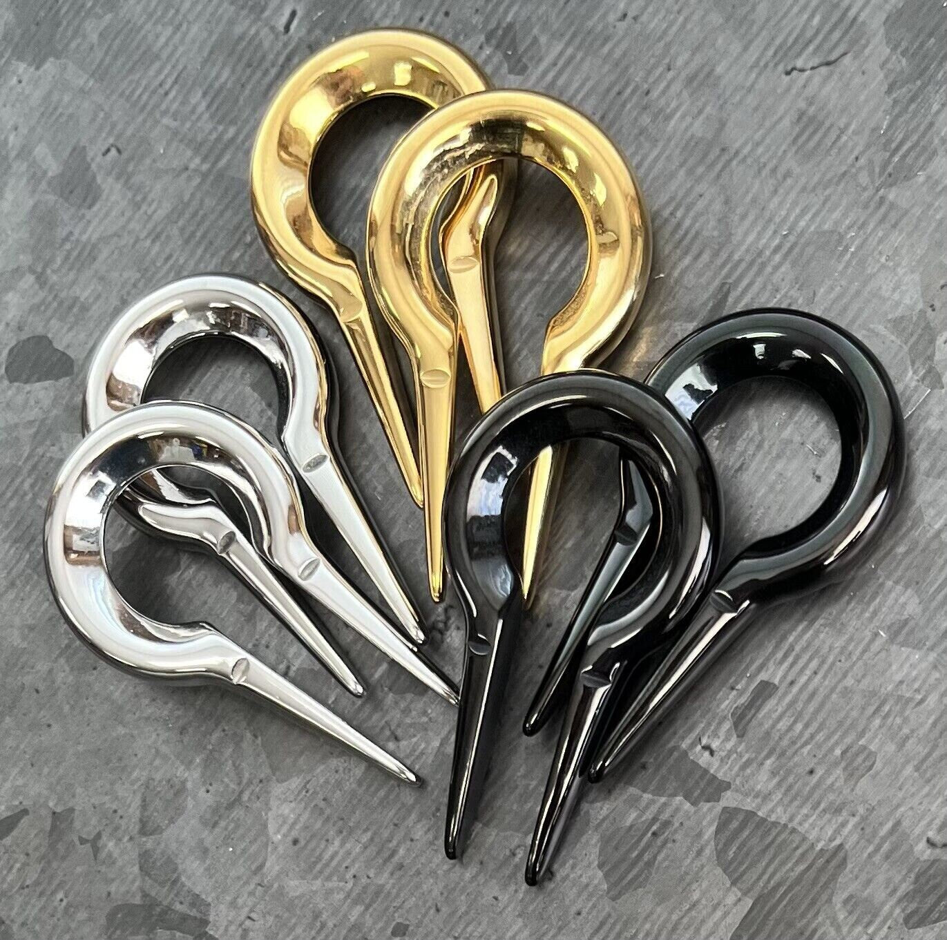 PAIR of Stainless Steel Keyhole Ear Weight Hanging Tapers Expanders - Steel, Gold or Black - Gauges 2g (6mm) thru 00g (10mm) available!