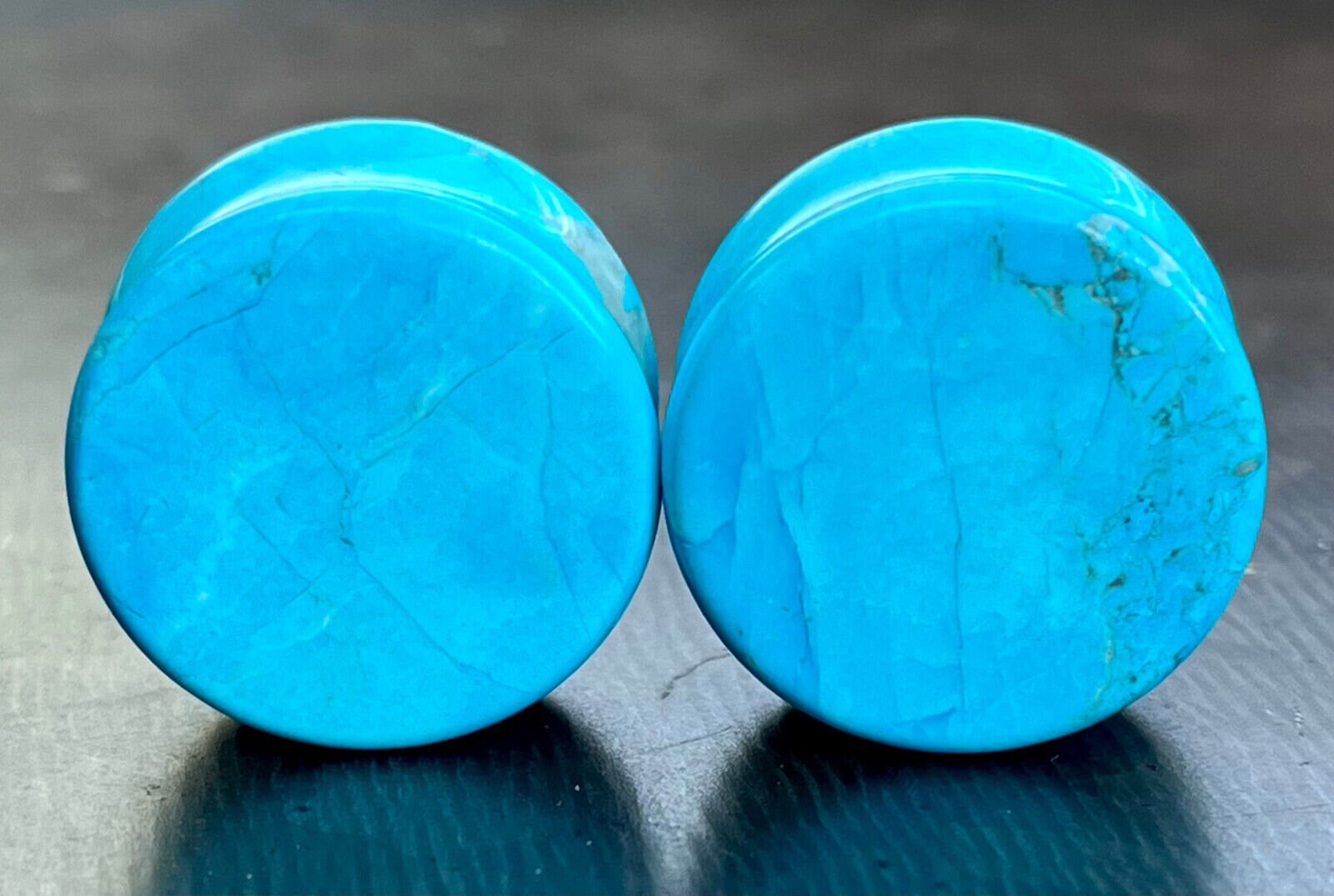 PAIR of Beautiful Turquoise Surface-Dyed Howlite Organic Stone Plugs - Gauges 6g (4mm) thru 13/16" (20mm) available!