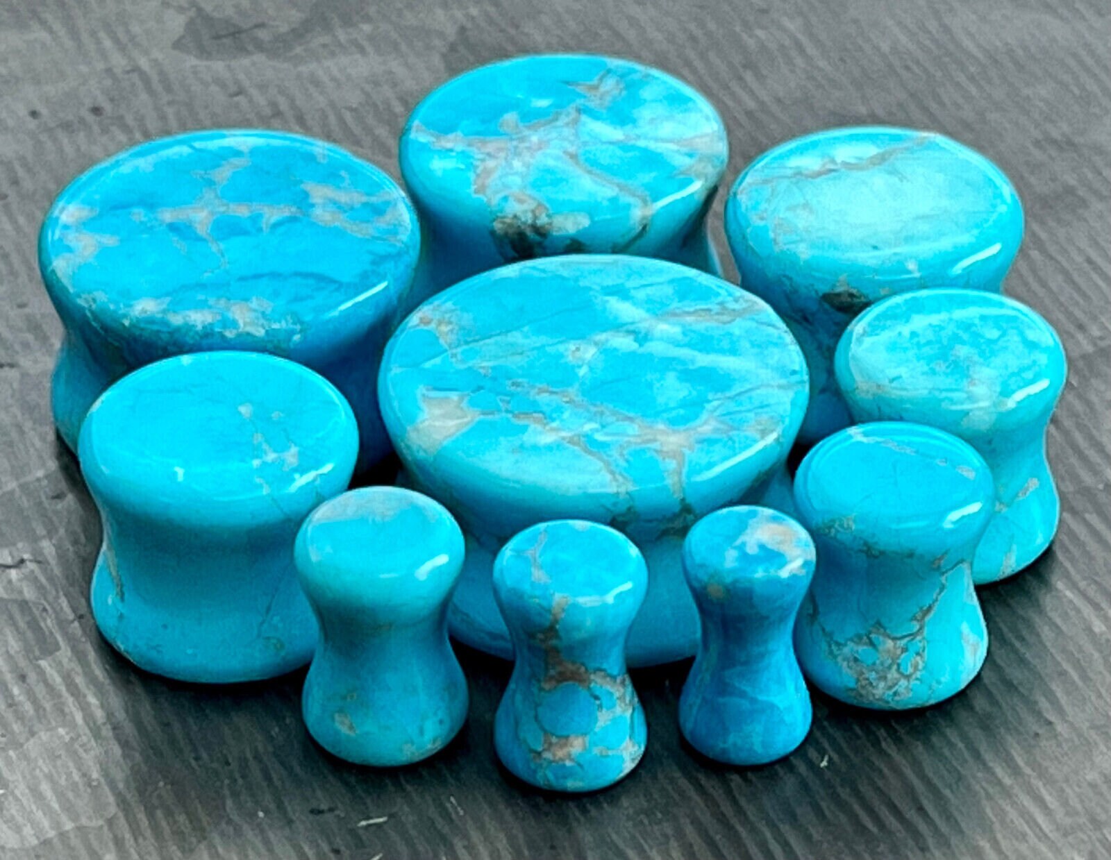 PAIR of Beautiful Turquoise Surface-Dyed Howlite Organic Stone Plugs - Gauges 6g (4mm) thru 13/16" (20mm) available!