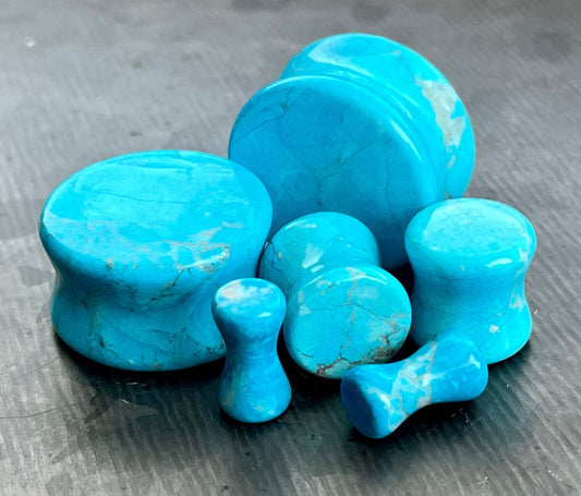 PAIR of Beautiful Turquoise Surface-Dyed Howlite Organic Stone Plugs - Gauges 6g (4mm) thru 13/16" (20mm) available!