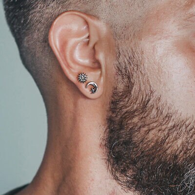 1 Piece Beautiful Tribal Sun Silver Plated Steel Tragus /Cartilage Stud - 16g, 6mm Wearable Length, 4mm Ball, 7mm Top Design!