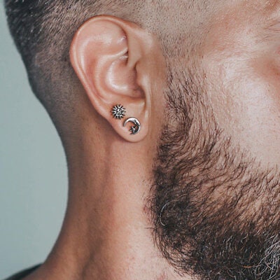 1 Piece Stunning Moon & Star Silver Plated Steel Tragus/Cartilidge Stud - 16g, 6mm (1/4") Wearable Length, 4mm Ball, 7mm Top Design!