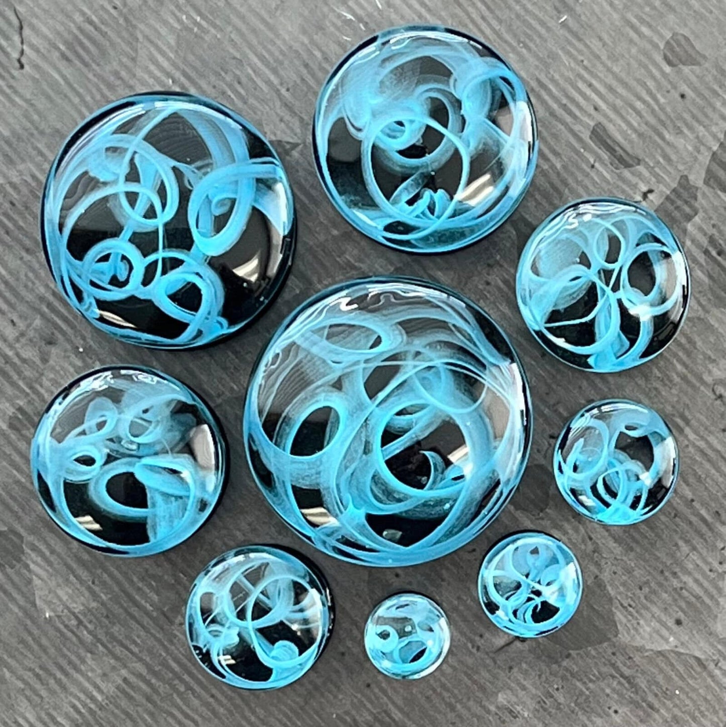 PAIR of Blue Swirling Smoke Style Pyrex Glass Double Flare Plugs - Gauges 2g (6mm) through 1" (25mm) available!