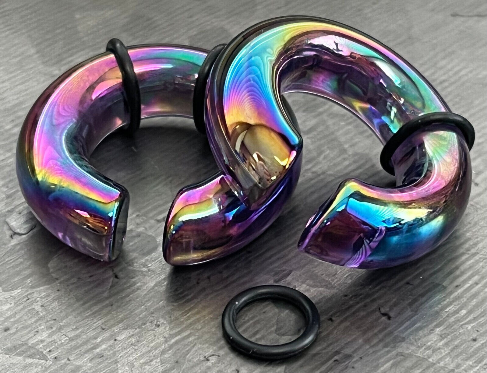 PAIR of Beautiful Purple Lucifer Glass Hoop Plugs/Tapers Hangers - 7.5mm and 9mm Available!